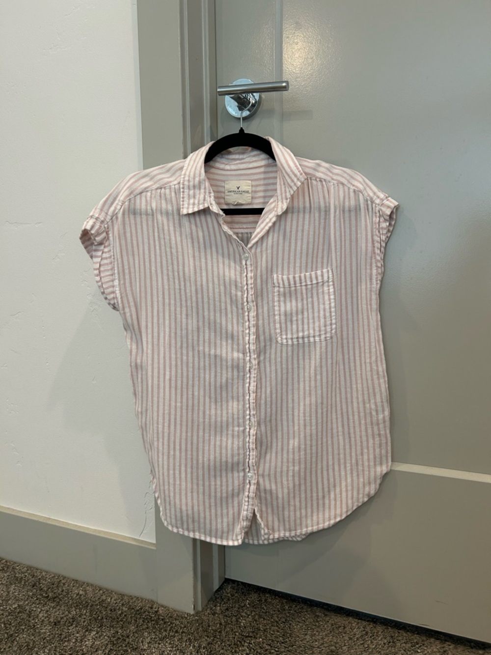 American Eagle Outfitters Pink and White Striped Button-Down Shirt
